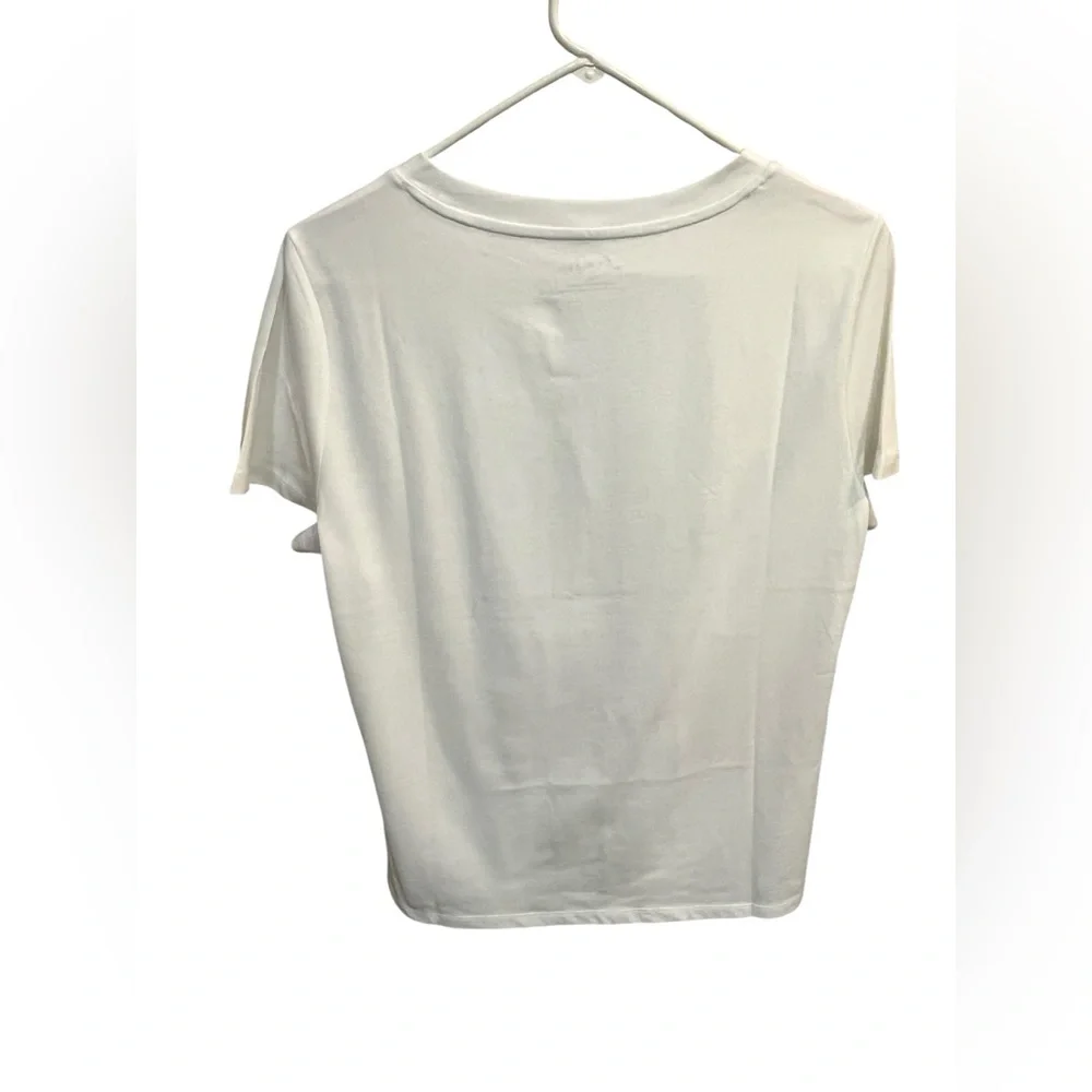 NWT Talbots White Crewneck T-Shirt w/Black Flower Design - Large - Picture 6 of 7